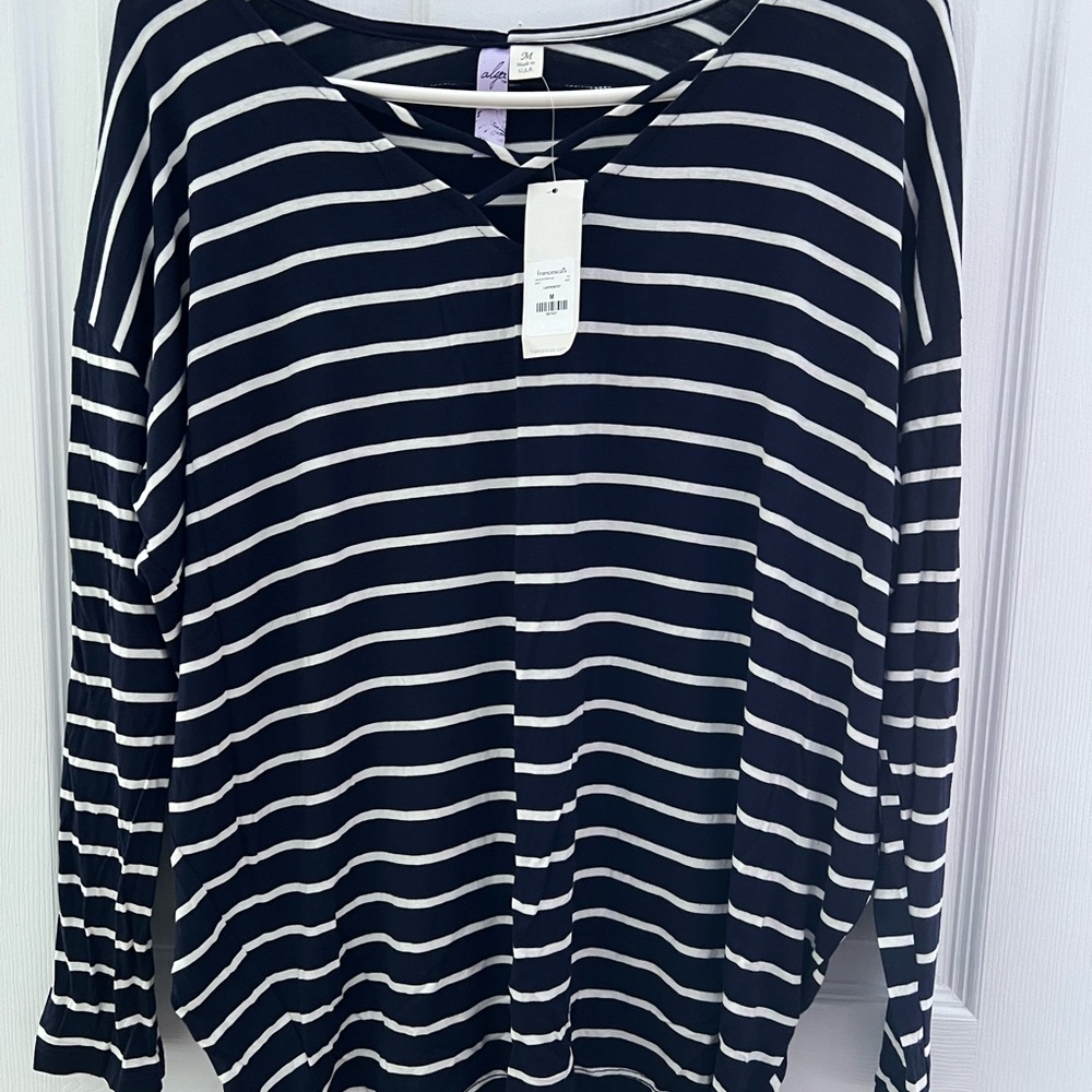 Navy and white stripe top